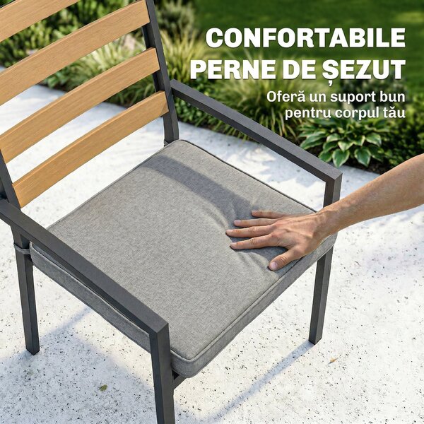 Outsunny Set Masă și Scaune de Grădină 7 Piese, Set pentru Prânz în Aer Liber cu Masă Dreptunghiulară din Sticlă Securizată, 6 Scaune, Perne, Cadru din Oțel Zincat pentru Terasă Balcon, Negru | Aosom Romania