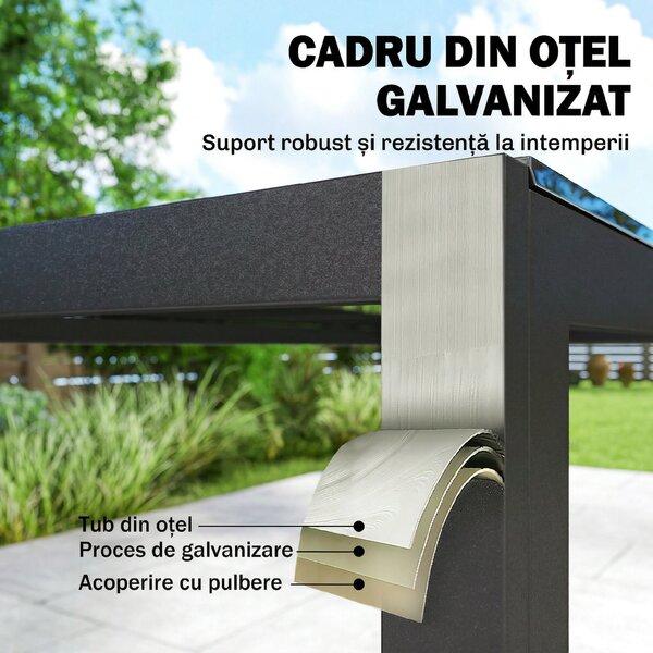 Outsunny Set Masă și Scaune de Grădină 7 Piese, Set pentru Prânz în Aer Liber cu Masă Dreptunghiulară din Sticlă Securizată, 6 Scaune, Perne, Cadru din Oțel Zincat pentru Terasă Balcon, Negru | Aosom Romania