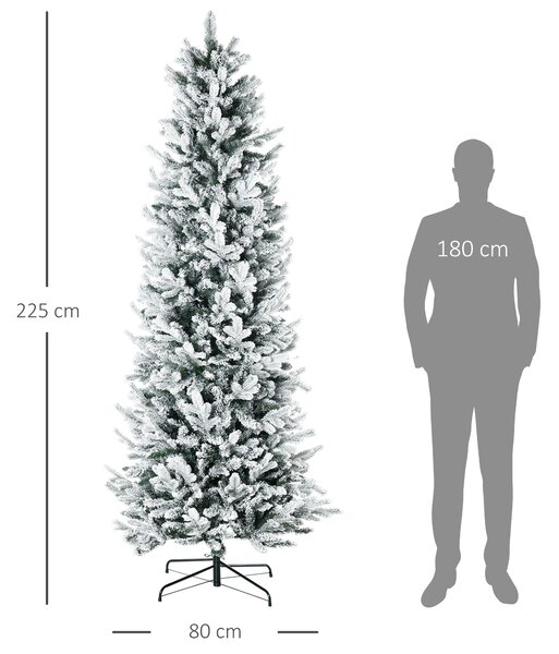 HOMCOM Pom de Craciun Artificial Inalt de 225cm,Decor de Sarbatori cu 988 Ramuri Inzapezite, Deschidere Automata, Baza de Otel, Verde