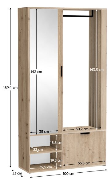 KONDELA Set pentru hol, stejar artisan, MUNA