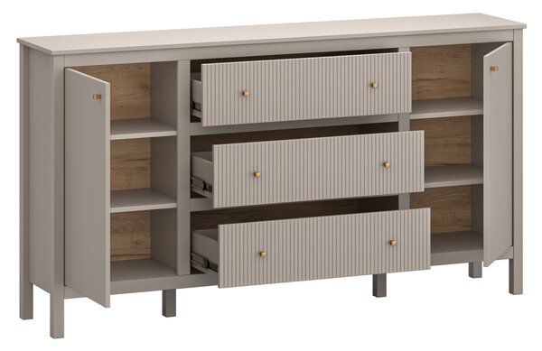 KONDELA Comodă gri-maroniu Taupe/stejar craft auriu, KLIO 2D3S