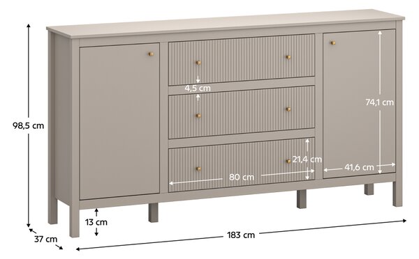 KONDELA Comodă gri-maroniu Taupe/stejar craft auriu, KLIO 2D3S