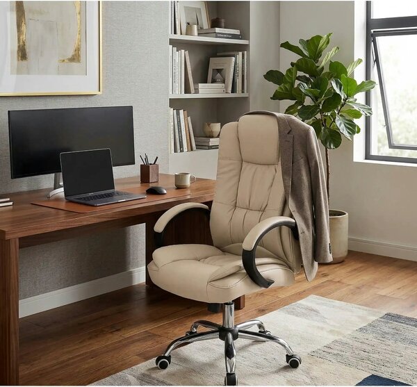Scaun directorial RELAX, bej, piele ecologica, 64x75x110/118 cm