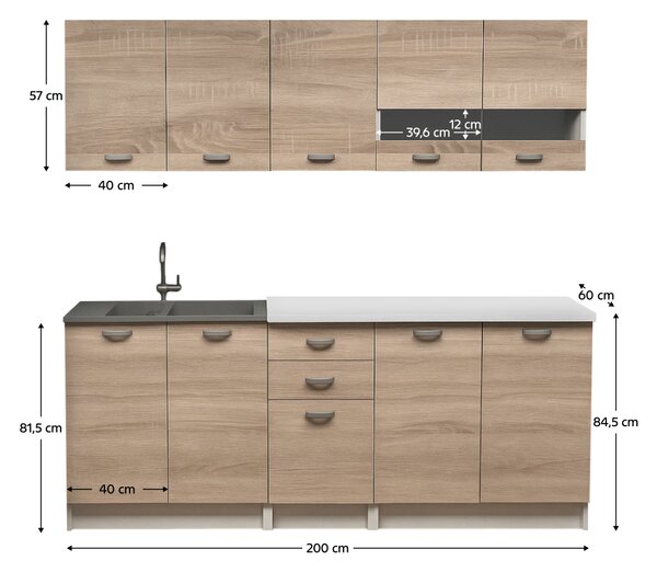 KONDELA Mobilier de bucătărie, 2 m, stejar sonoma/alb, ANITA NEW