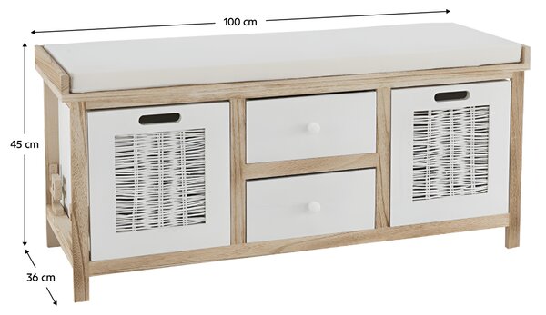 KONDELA Bancă cu 4 sertare, alb/miere, LINORA NEW