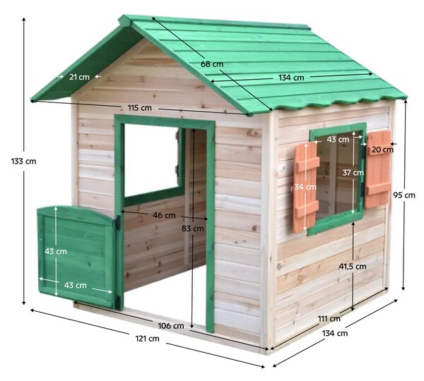 KONDELA Căsuţă de grădină din lemn pentru copii, verde/naturală, UDIM