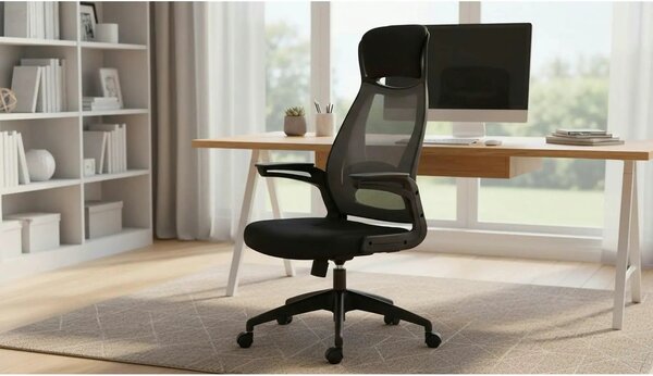 Scaun de birou SOLARIS, negru/gri, stofa mesh/metal/plastic, 58x62x116