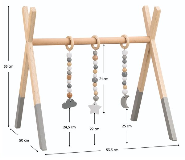 KONDELA Bară de tracţiune din lemn Montessori, natural/gri, STARES