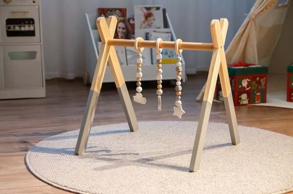 KONDELA Bară de tracţiune din lemn Montessori, natural/gri, STARES