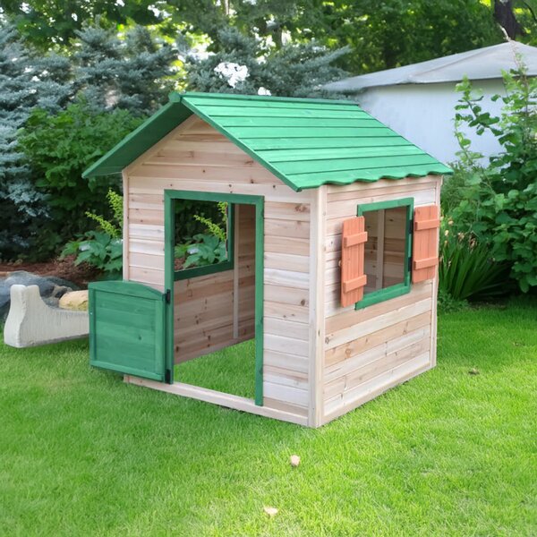 KONDELA Căsuţă de grădină din lemn pentru copii, verde/naturală, UDIM