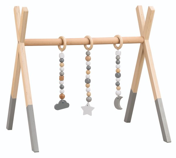 KONDELA Bară de tracţiune din lemn Montessori, natural/gri, STARES