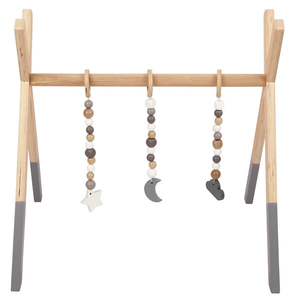 KONDELA Bară de tracţiune din lemn Montessori, natural/gri, STARES