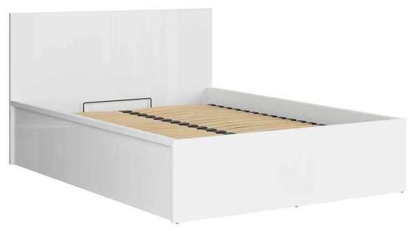 Pat TETRIX 140x200, alb lucios, PAL, cu somiera si spatiu depozitare