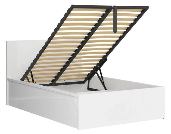 Pat TETRIX 120x200, alb lucios, PAL laminat, cu somiera si lada depozi