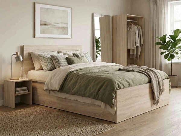 Pat TETRIX 120x200, stejar sonoma, PAL laminat, cu somiera si lada dep