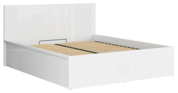 Pat TETRIX 160x200, alb lucios, PAL, cu somiera si spatiu depozitare