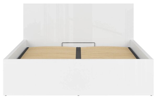 Pat TETRIX 160x200, alb lucios, PAL, cu somiera si spatiu depozitare