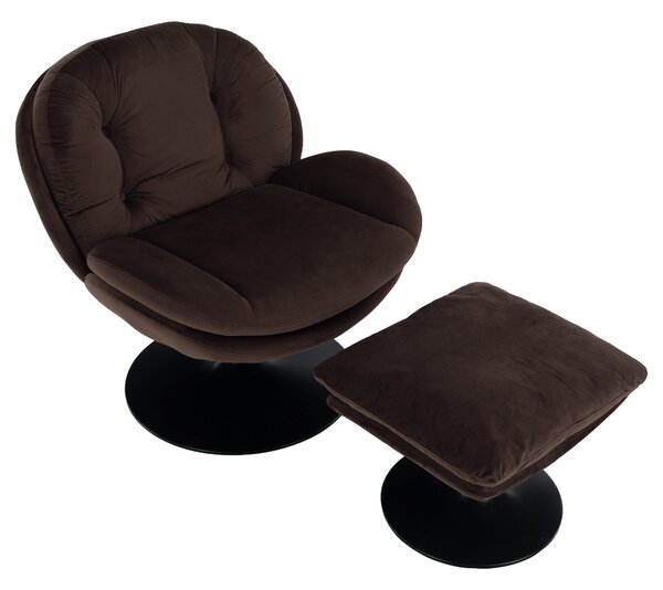 KONDELA Scaun pivotant de lux cu suport pentru picioare, ţesătură Velvet maro, ADELMO
