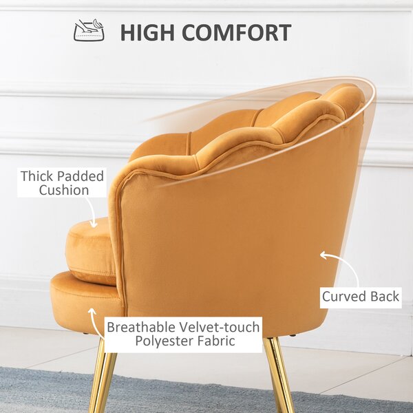HOMCOM Fotoliu Vintage din Catifea Galbenă, Design Elegant pentru Living sau Birou, Confort Superior | Aosom Romania