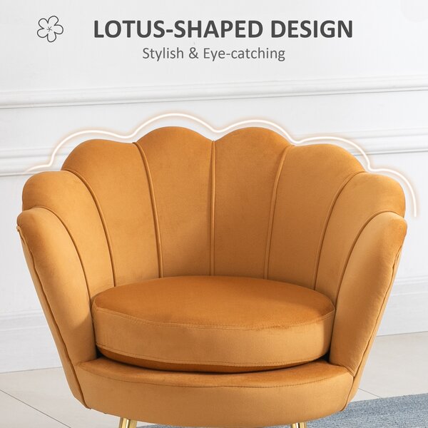 HOMCOM Fotoliu Vintage din Catifea Galbenă, Design Elegant pentru Living sau Birou, Confort Superior | Aosom Romania