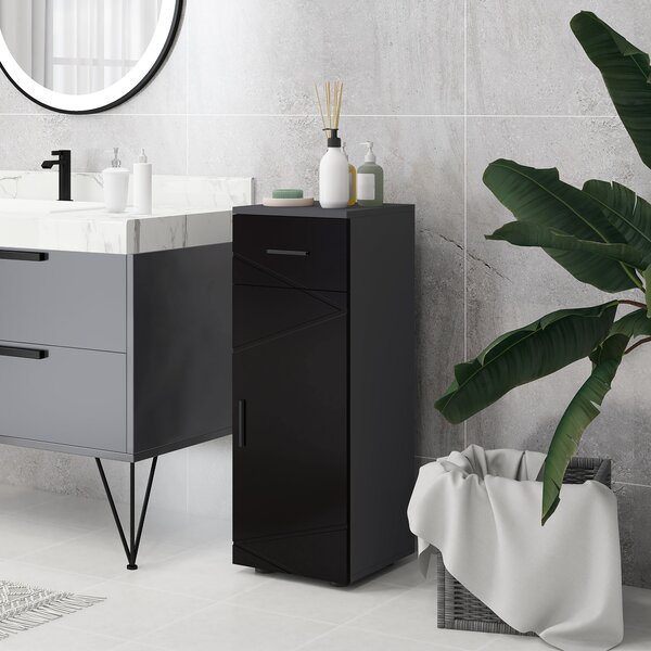 Kleankin Dulap de baie din PAL cu sertar și dulap pe 2 nivele reglabile, 30x30x82 cm, de culoare negru și gri închis | Aosom Romania