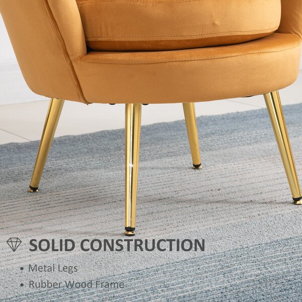 HOMCOM Fotoliu Vintage din Catifea Galbenă, Design Elegant pentru Living sau Birou, Confort Superior | Aosom Romania