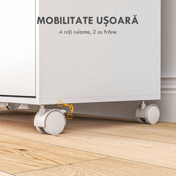 HOMCOM Dulap Multifuncțional cu Masă de Călcat | Blat din Tesatura Efect In | 3 Rafturi | Ghidaj pentru Agățat | 127x42.5x99 cm | Alb | Aosom Romania