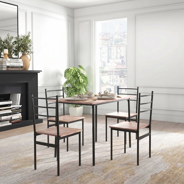 HOMCOM Set din 5 Piese cu Masă de Bucătărie Dreptunghiulară și 4 Scaune Moderne din MDF și Oțel, 110x70x75 cm , Maro | Aosom Romania