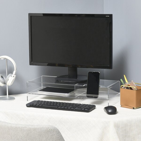 HOMCOM Suport Monitor Acrilic cu 2 Rafturi, Suport Ergonomic pentru PC, Transparent, 50.8x19x12 cm, Ideal pentru Birouri Moderne | Aosom Romania