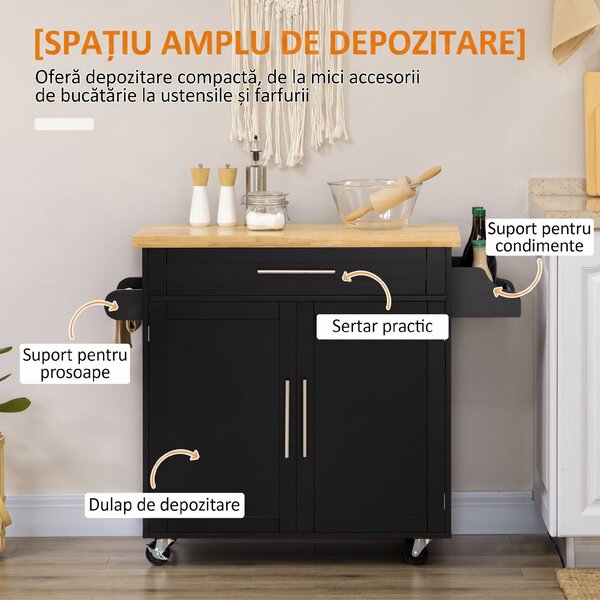 HOMCOM Cărucior Bucătărie cu Sertar și Dulapior, 4 Roți Ușor de Manevrat, Spațiu Depozitare, Design Modern | Aosom Romania