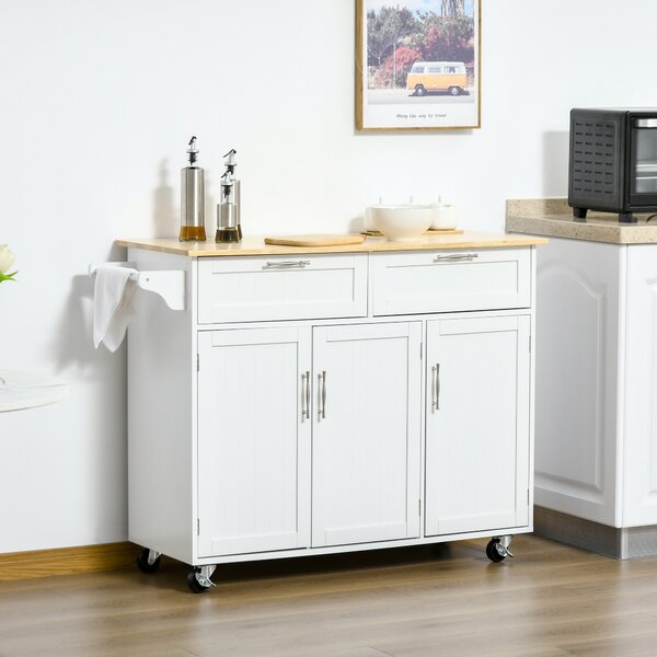 HOMCOM Cărucior Bucătărie Multifuncțional cu Spațiu Depozitare, 121x46x91 cm, Design Modern, Alb | Aosom Romania