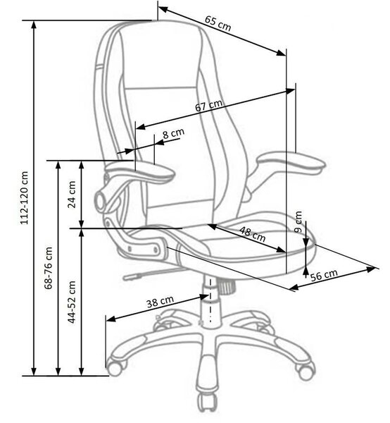 Scaun de birou SATURN, alb, piele ecologica perforata, 67x65x112/120 c