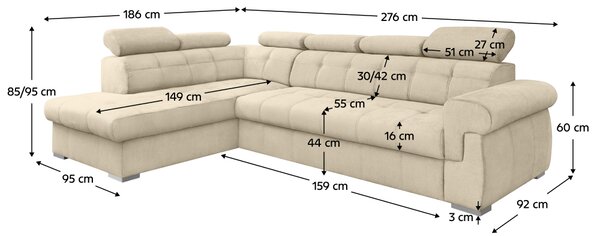 KONDELA Colţar extensibil, bej/argintiu, stânga, PRIMUS ROH NEW
