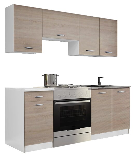 KONDELA Mobilier de bucătărie 1,8 m, stejar sonoma/alb, APART NEW