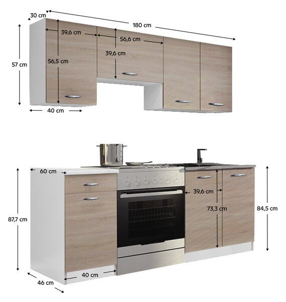 KONDELA Mobilier de bucătărie 1,8 m, stejar sonoma/alb, APART NEW