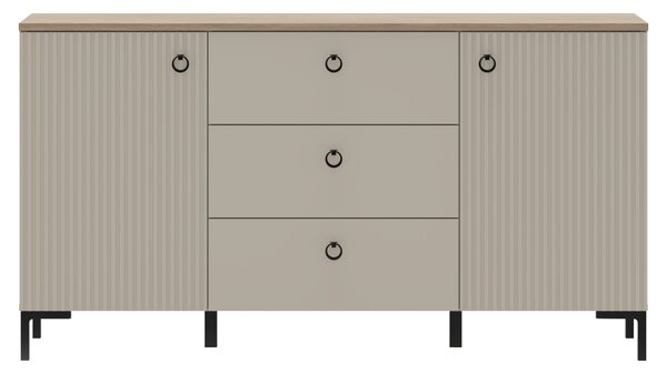 KONDELA Comodă, gri-maroniu Taupe/stejar silverjack, DOMCA 2D3S