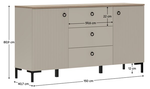 KONDELA Comodă, gri-maroniu Taupe/stejar silverjack, DOMCA 2D3S