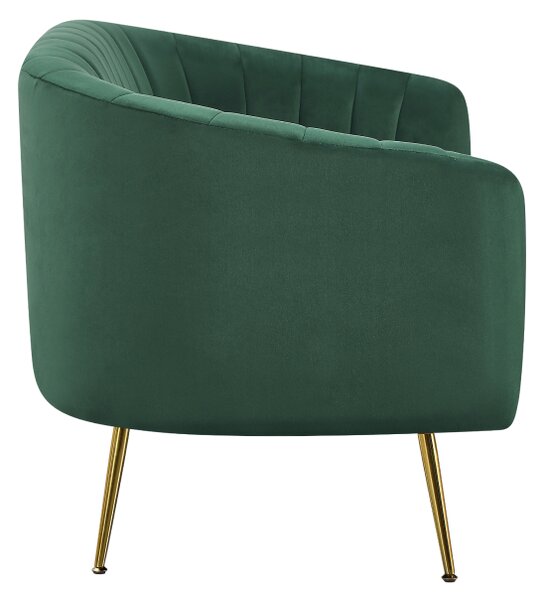KONDELA Canapea de design cu 2 locuri, ţesătură Velvet verde închis/gold crom-auriu, BAGY