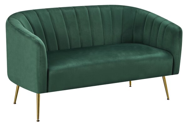 KONDELA Canapea de design cu 2 locuri, ţesătură Velvet verde închis/gold crom-auriu, BAGY