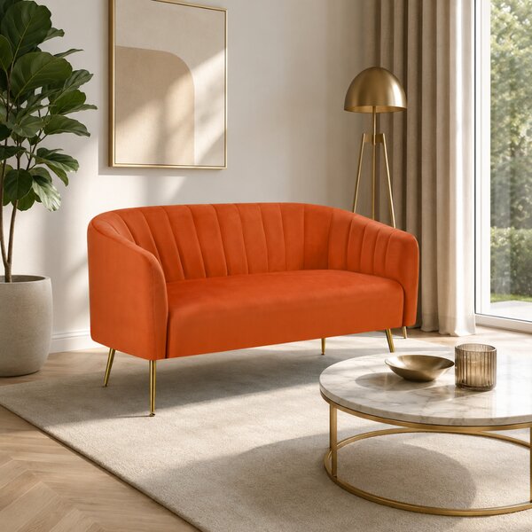 KONDELA Canapea de design cu 2 locuri, ţesătură Velvet teracota/gold crom-auriu, BAGY