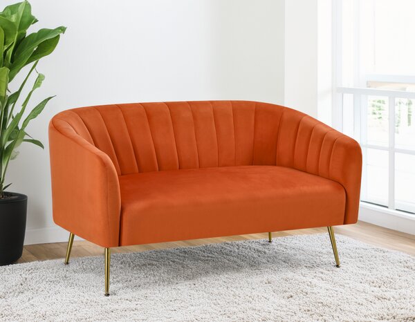KONDELA Canapea de design cu 2 locuri, ţesătură Velvet teracota/gold crom-auriu, BAGY