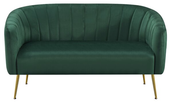 KONDELA Canapea de design cu 2 locuri, ţesătură Velvet verde închis/gold crom-auriu, BAGY