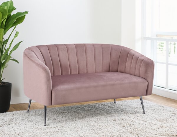 KONDELA Canapea de design cu 2 locuri, ţesătură Velvet roz/crom-argintiu, BAGY