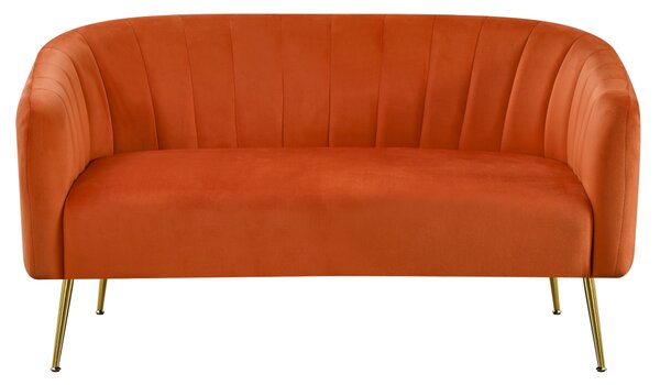 KONDELA Canapea de design cu 2 locuri, ţesătură Velvet teracota/gold crom-auriu, BAGY