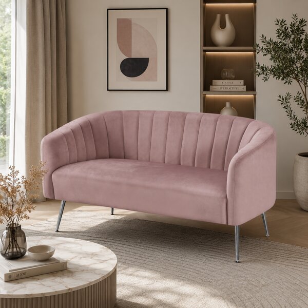 KONDELA Canapea de design cu 2 locuri, ţesătură Velvet roz/crom-argintiu, BAGY