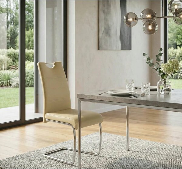 Scaun tapitat piele ecologica K211, bej/crom, 42x60x97 cm
