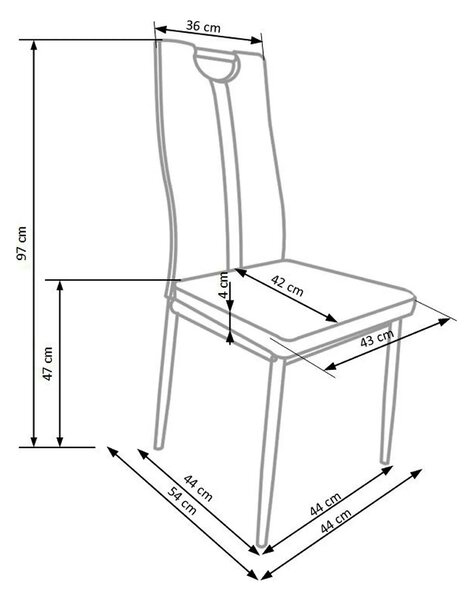 Scaun tapitat K202, gri/crom, piele ecologica/metal, 44X54X97 CM