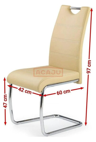 Scaun tapitat piele ecologica K211, bej/crom, 42x60x97 cm