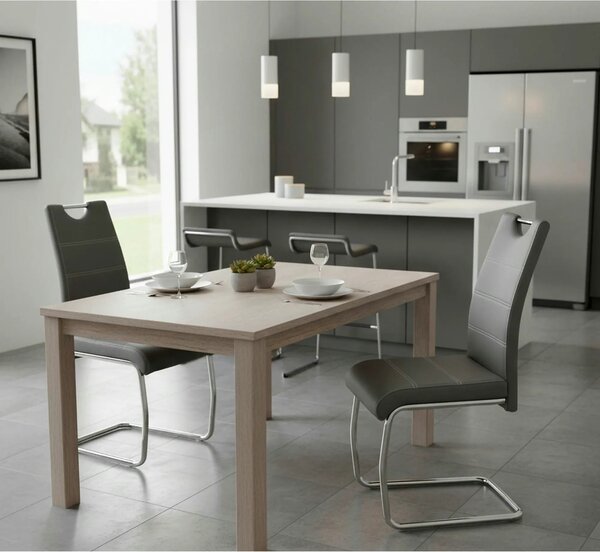 Scaun tapitat piele ecologica K211, gri/crom, 42x60x97 cm