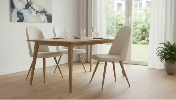 Scaun bucatarie tapitat K214, crem/stejar miere, piele ecologica/metal